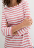 Boat Neck Striped Top Pale Pink White
