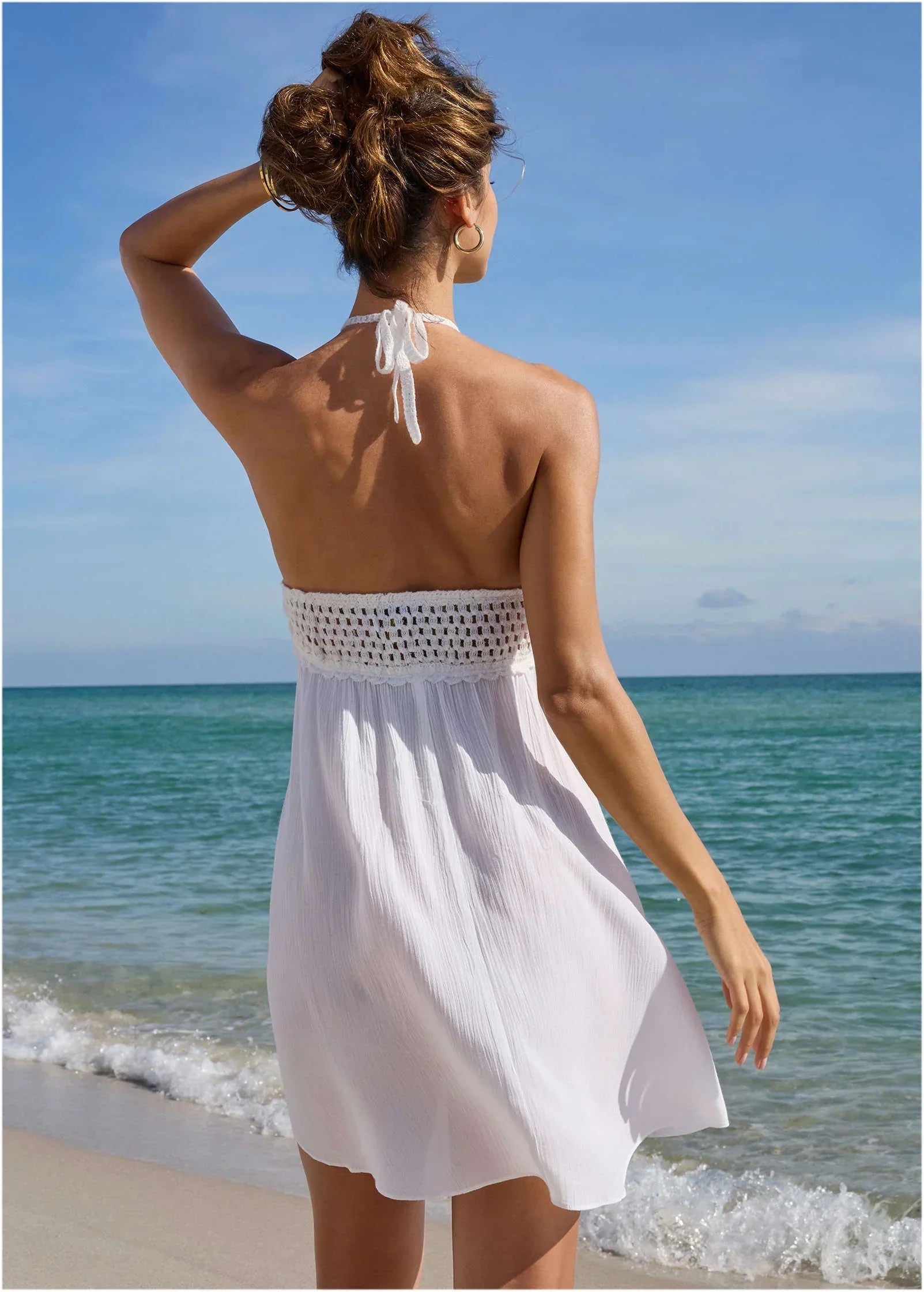 Crochet Top Cover Up Dress White