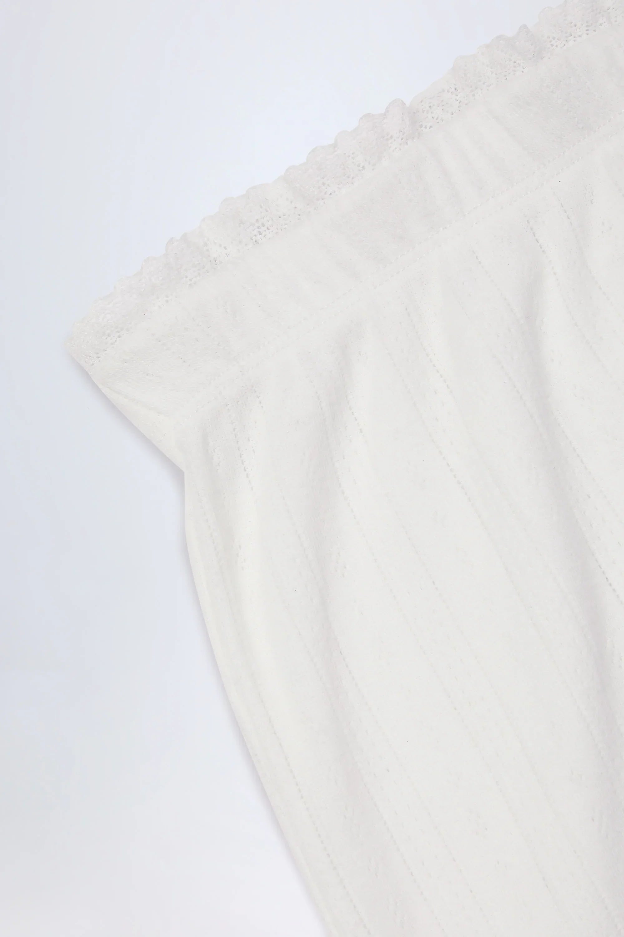 Pointelle Mid Rise Straight Leg Trousers in White