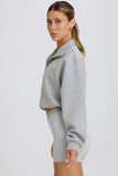 Quarter Zip Cropped Sweatshirt in Grey Marl