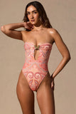Cut Out Bandeau Swimsuit in Paisley Print
