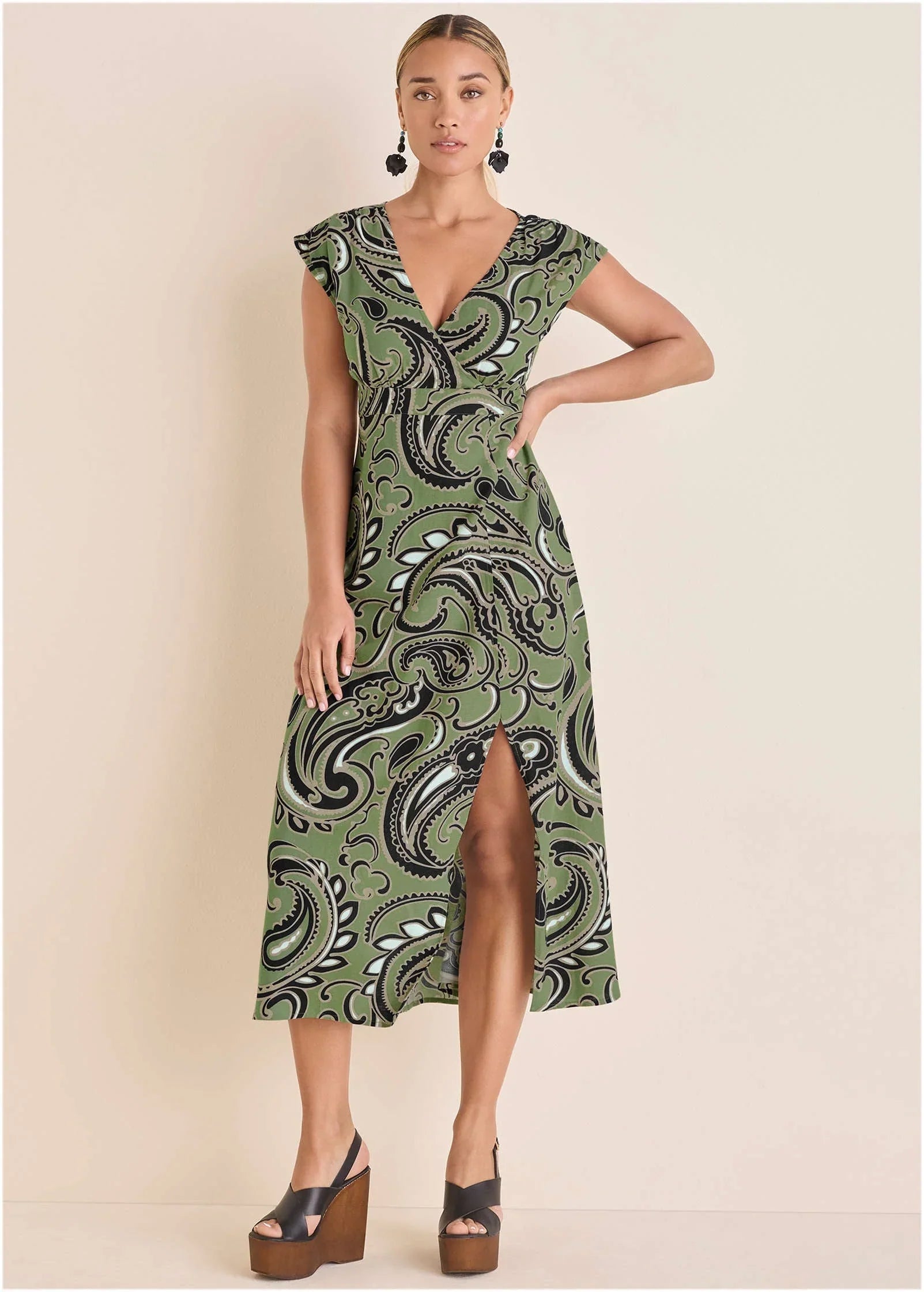 Linen V Neck Maxi Dress Large Splendid Paisley