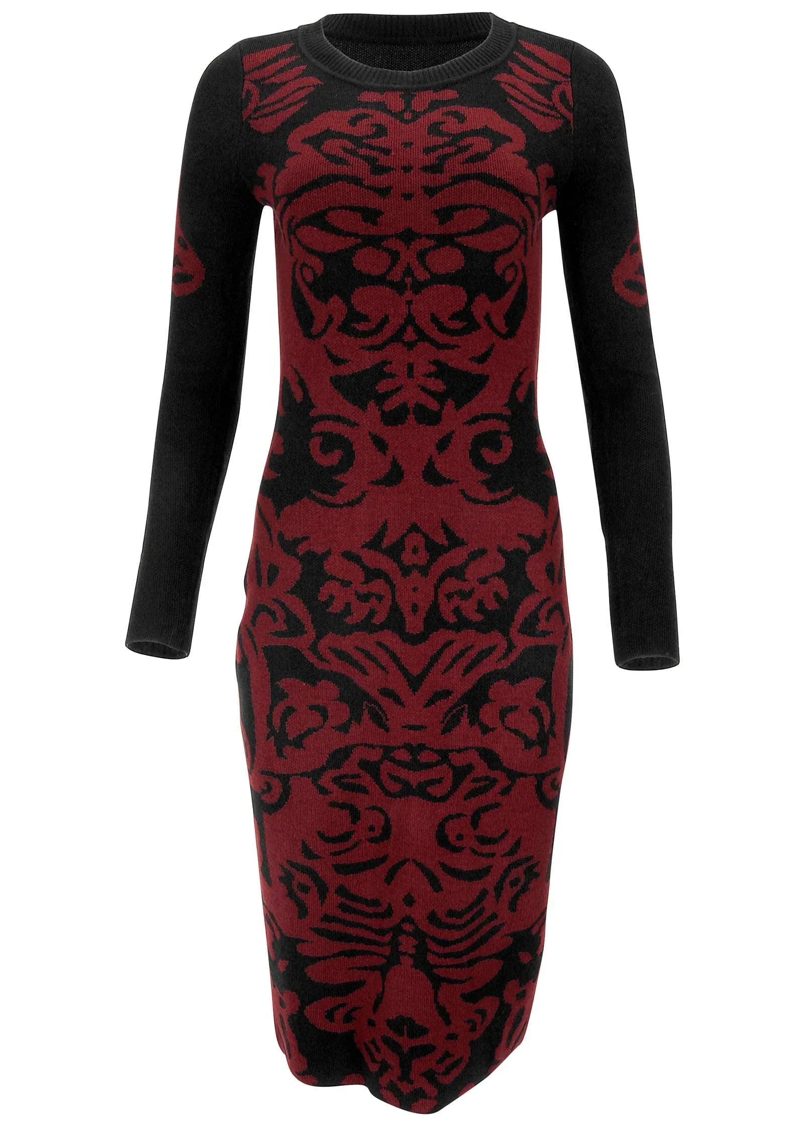 Printed Midi Sweater Dress Black Wine