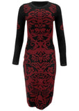 Printed Midi Sweater Dress Black Wine