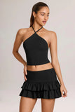 Modal Ruffle Mid Rise Mini Skort in Black