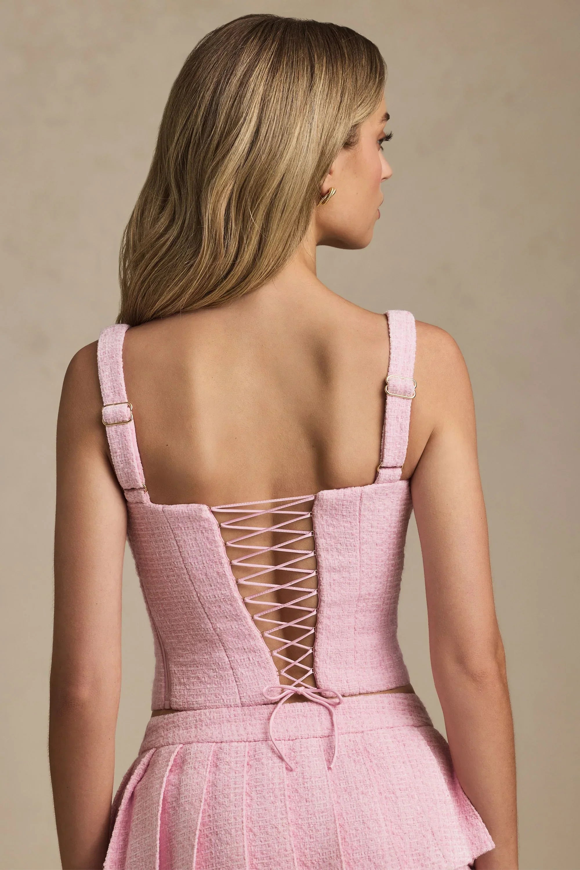 Lace Up Corset Top in Soft Pink