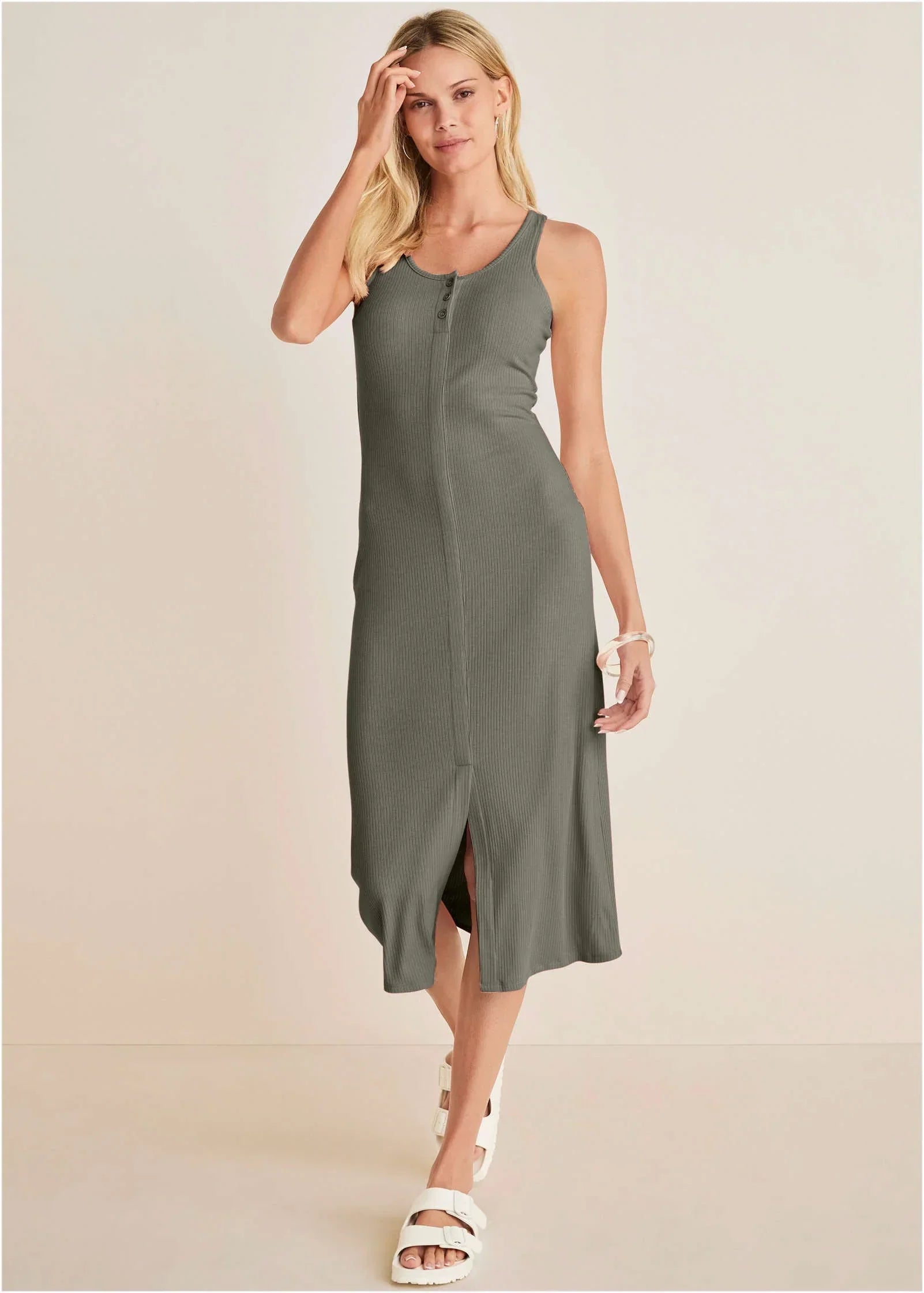 Henley Midi Dress Olive