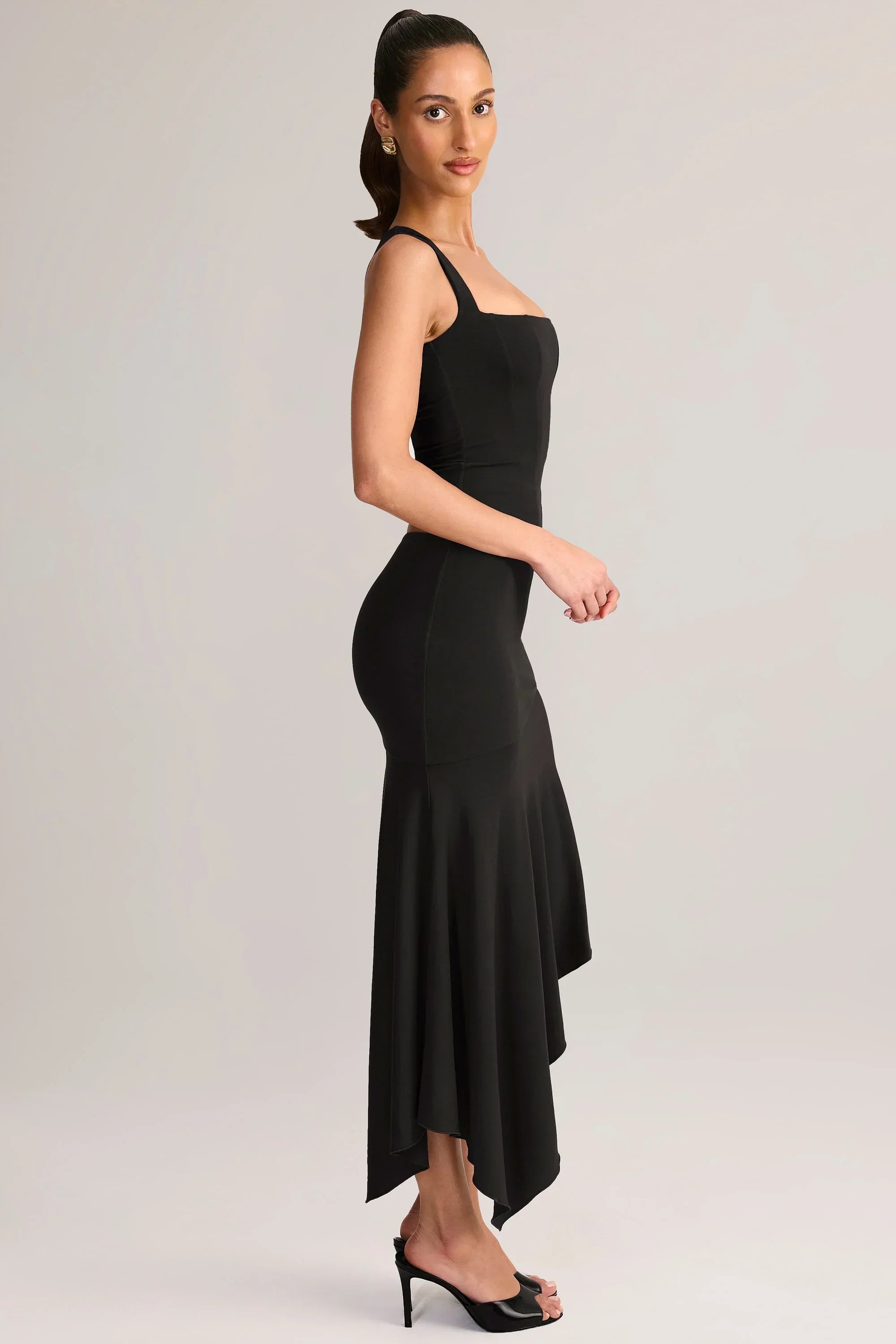 Modal Low Rise Asymmetric Midaxi Skirt in Black