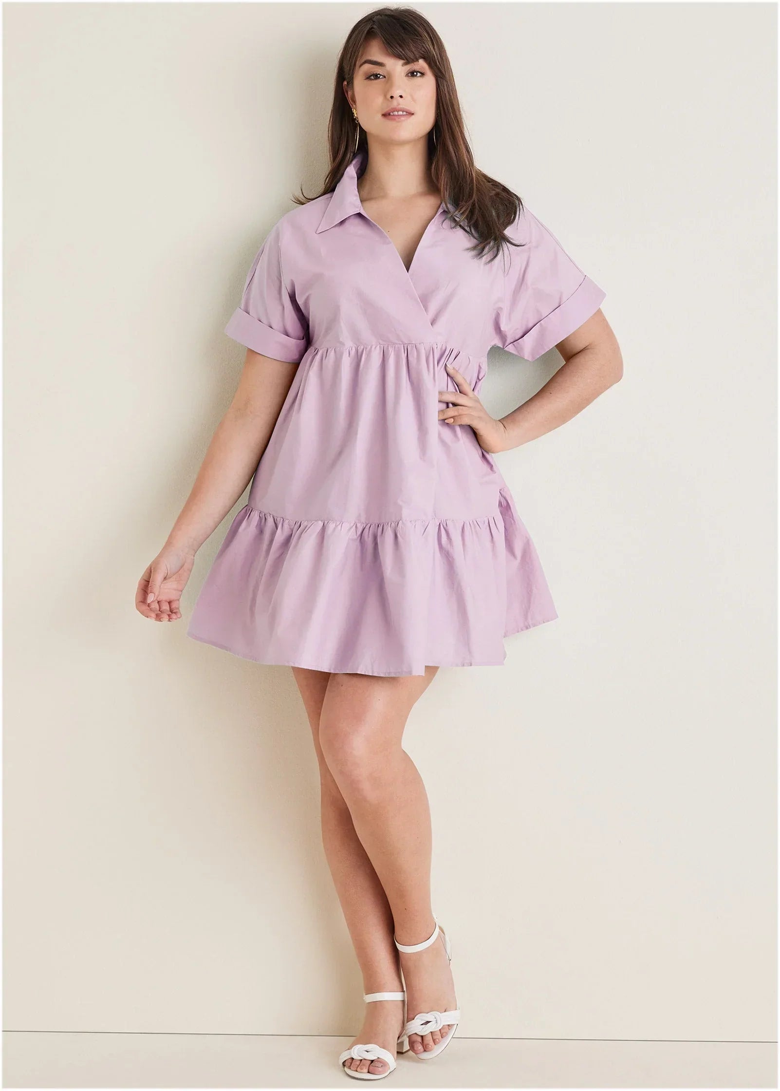 Cotton Poplin Tiered Dress Lilac