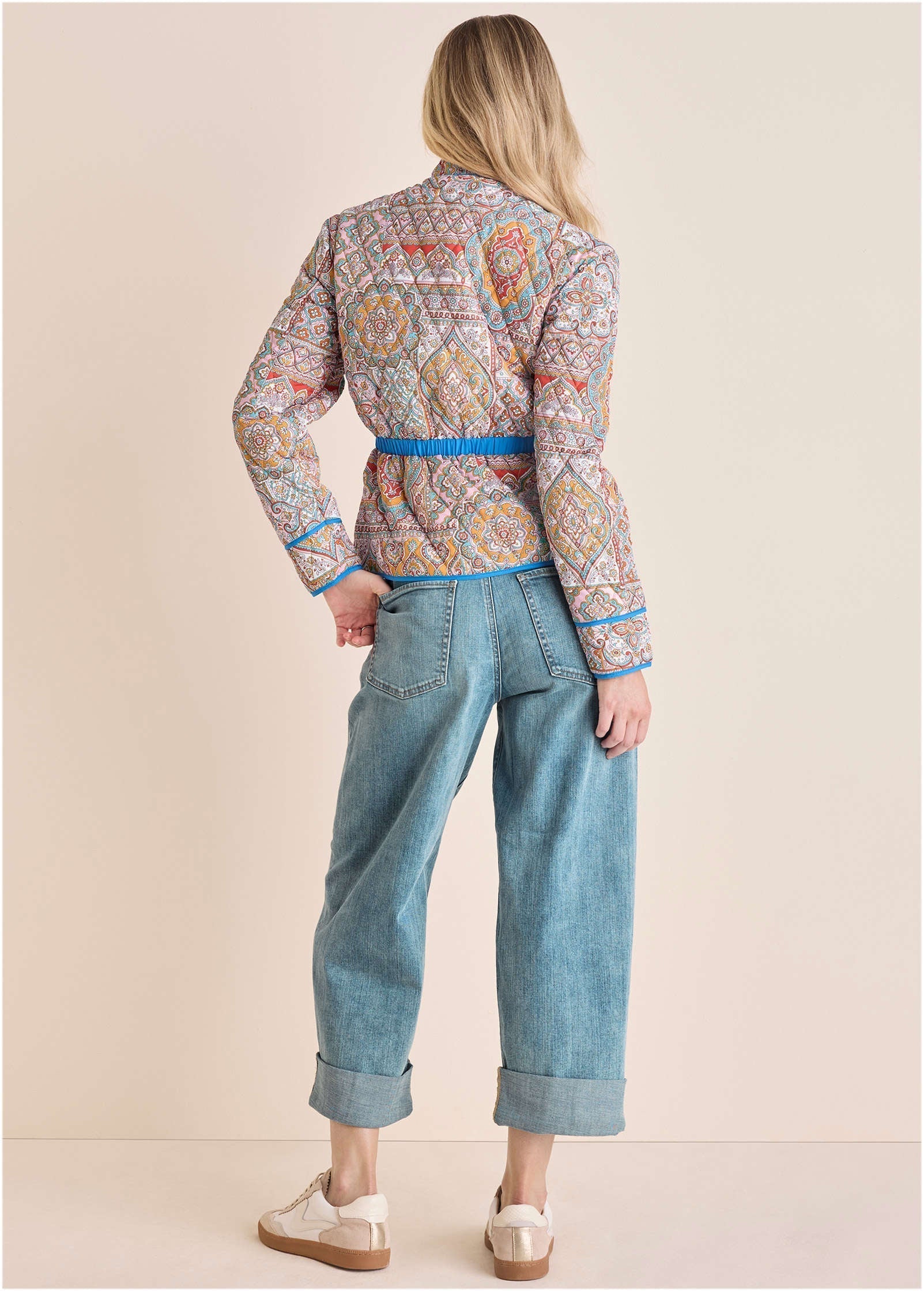 Quilted Full Zip Jacket Medallion Golden Patchwork
