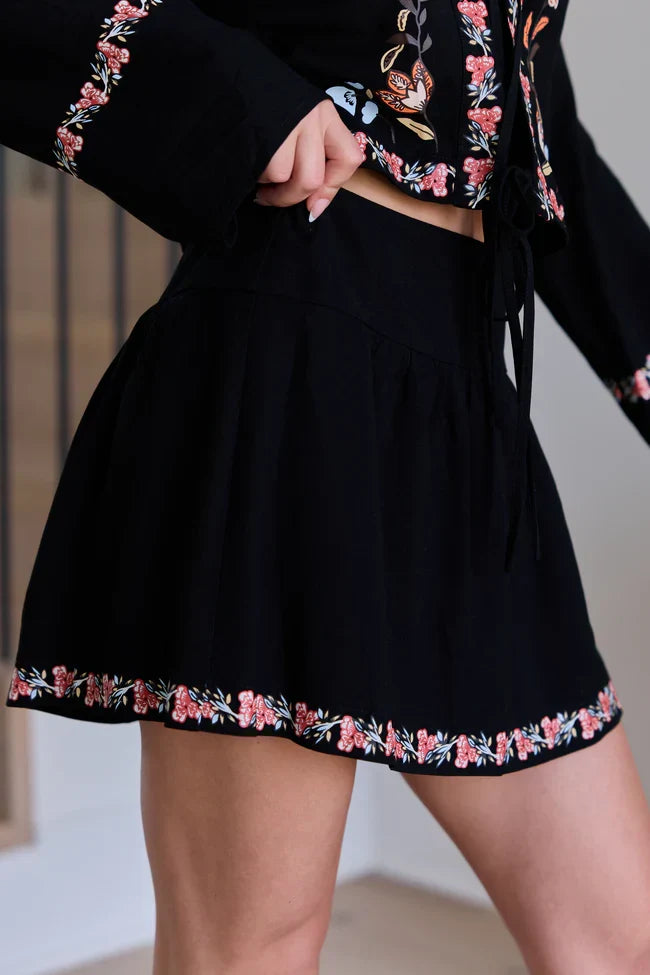Celeste Black Floral Border Skirt