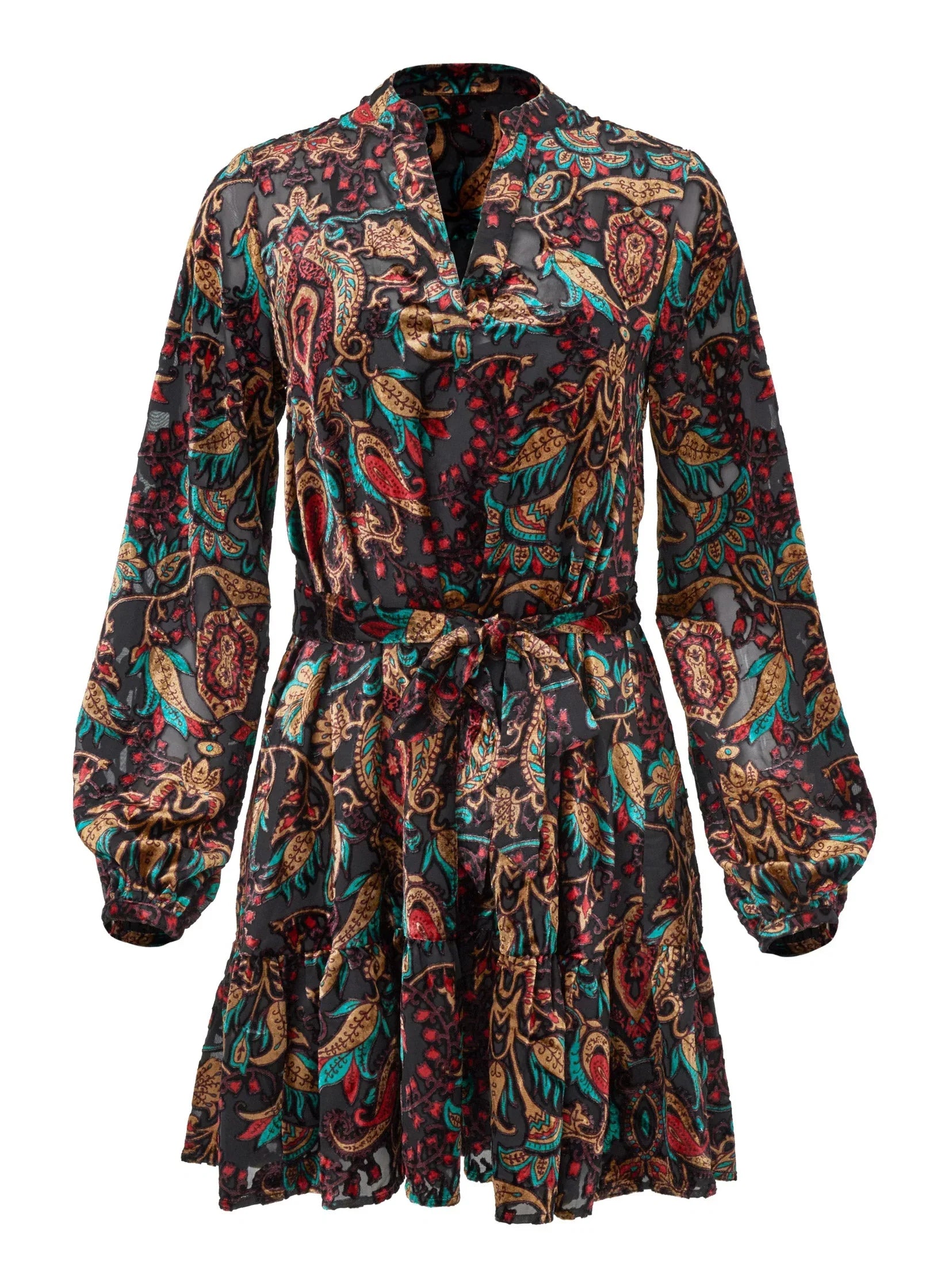 Burnout Velvet Mini Dress Black Multi