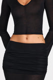 Sheer Jersey Low Rise Draped Maxi Skirt in Black