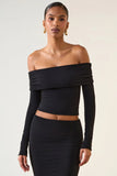 Modal Off Shoulder Long Sleeve Top in Black