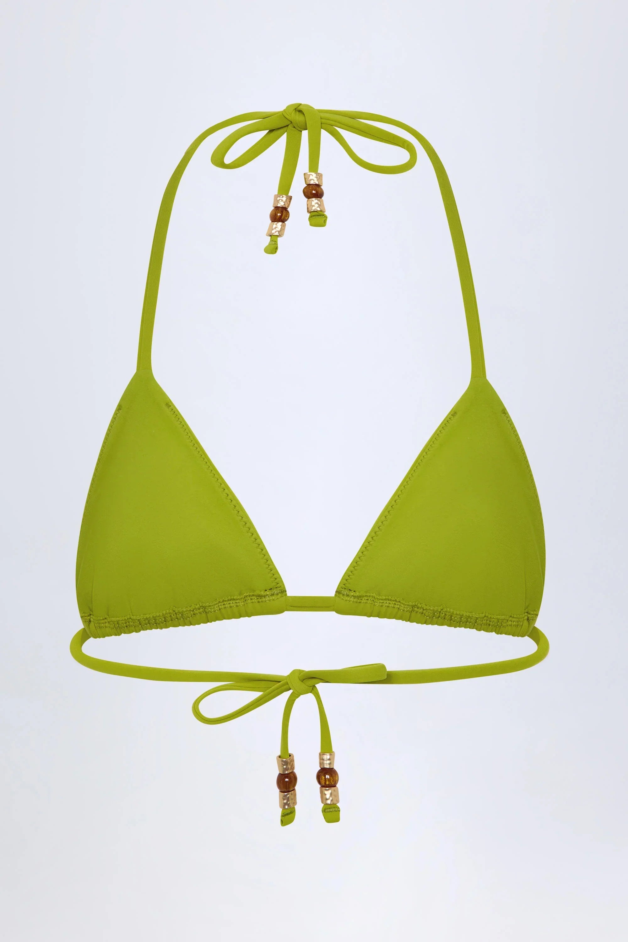 Charm Detail Triangle Bikini Top in Olive Green