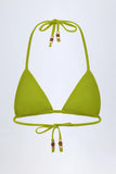Charm Detail Triangle Bikini Top in Olive Green