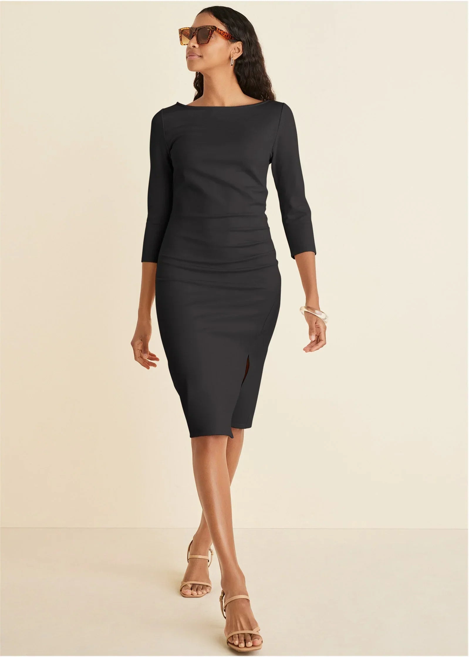 Ponte Ruched Dress Jet Black