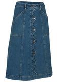 Wavy Denim Midi Skirt Medium Wash