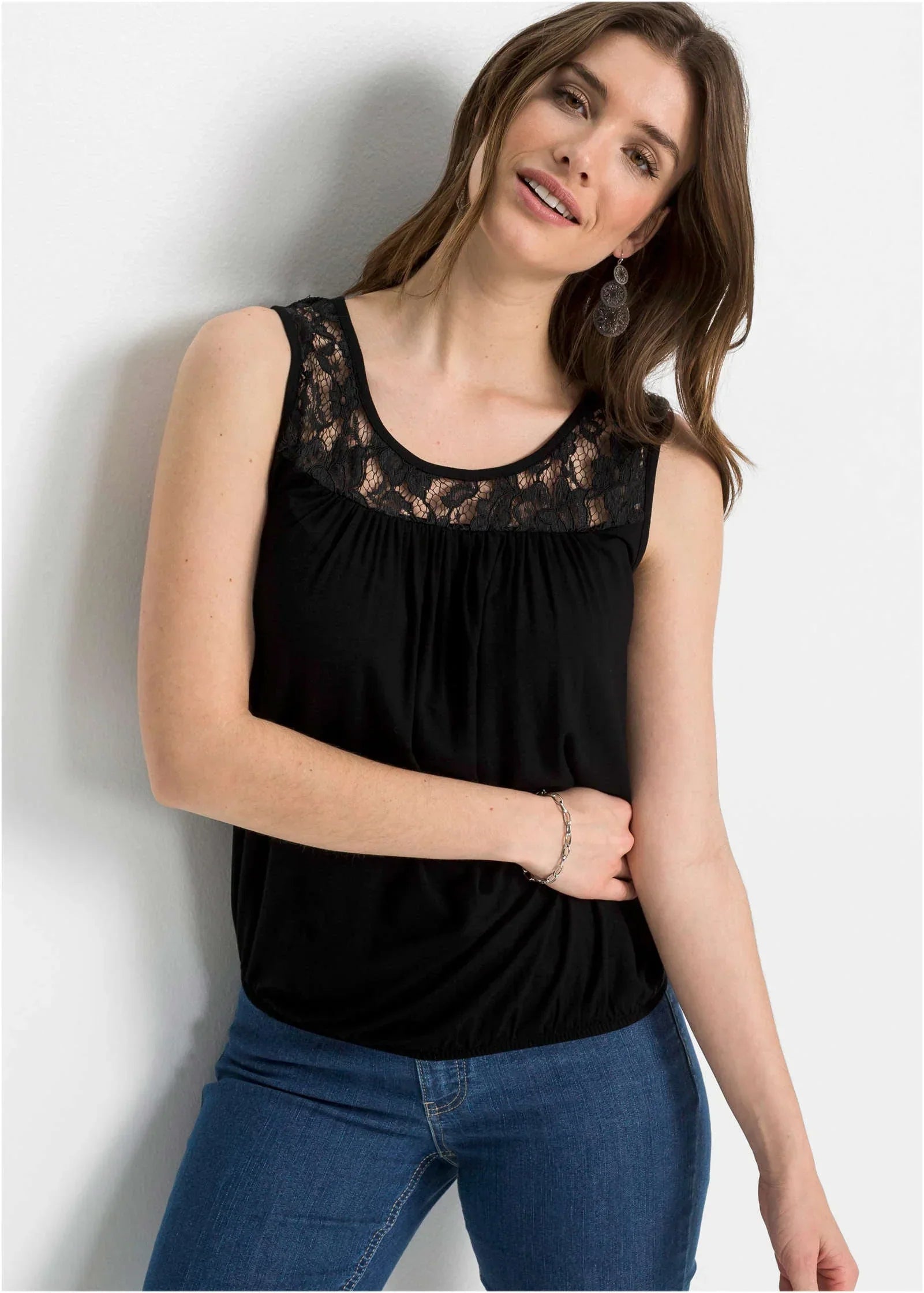Lace Yoke Top Black
