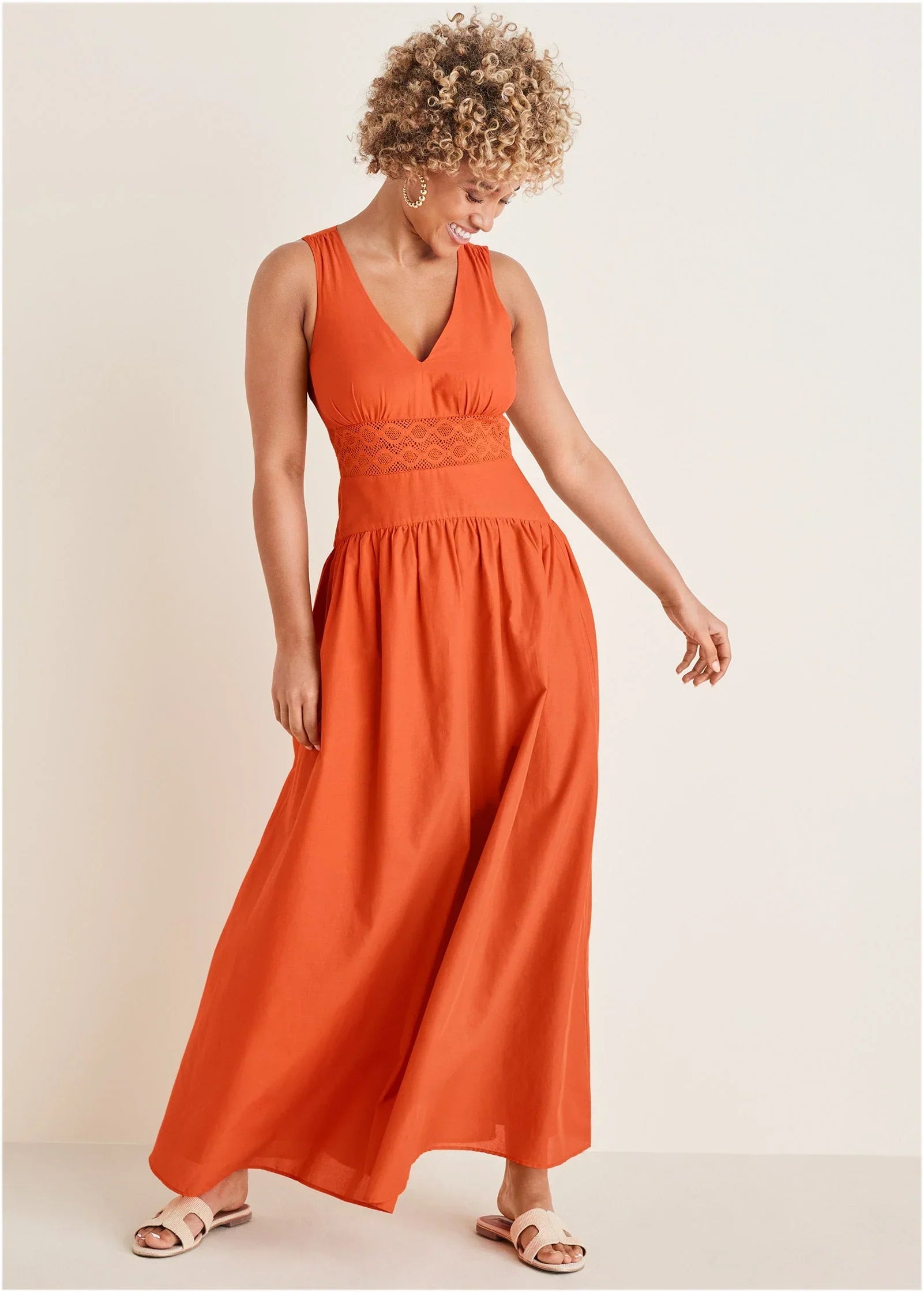 Lace Detail Drop Waist Maxi Orange