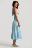 Halterneck Midaxi Dress in Blue Flower Print