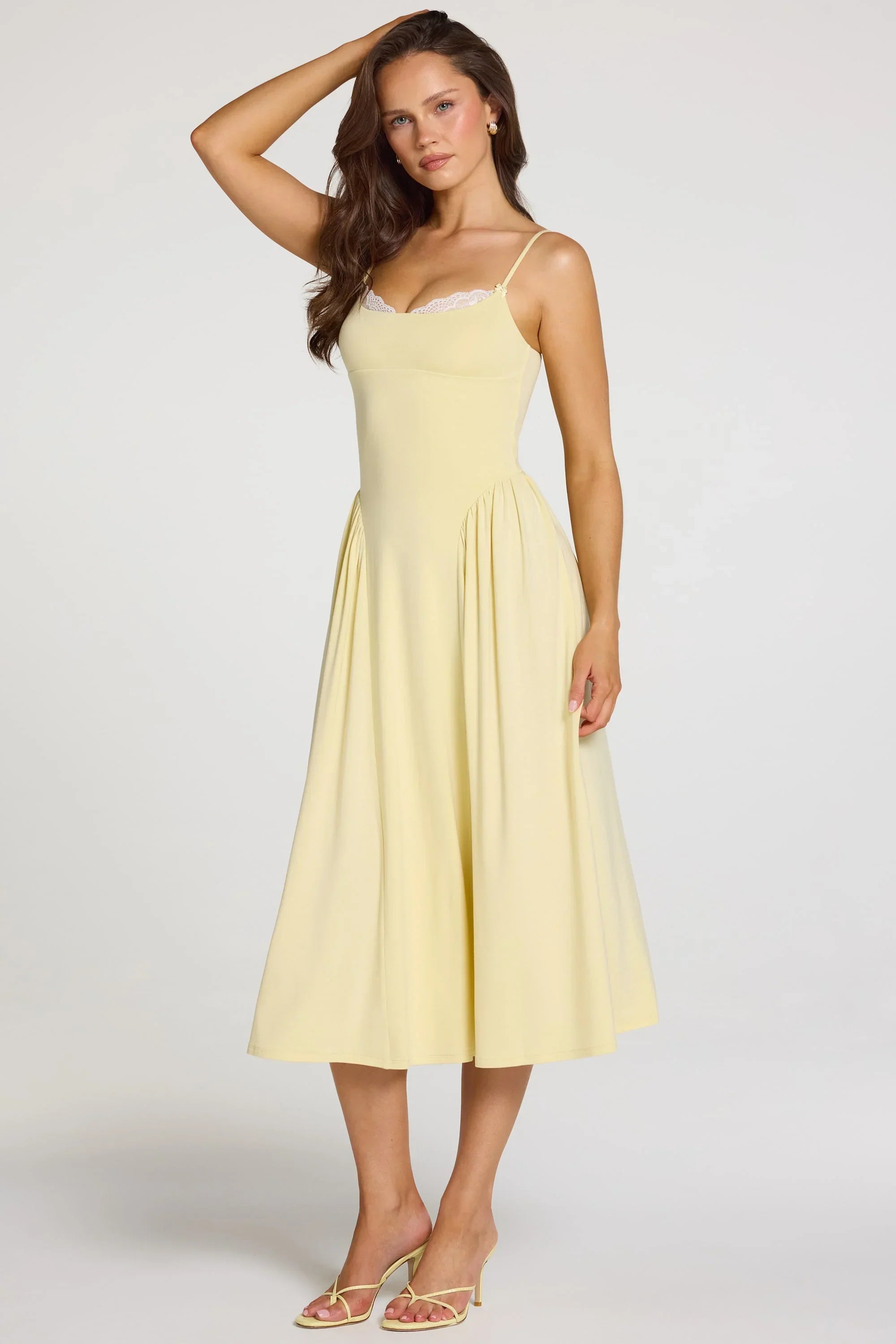 Modal Lace Trim Midaxi Dress in Pastel Yellow