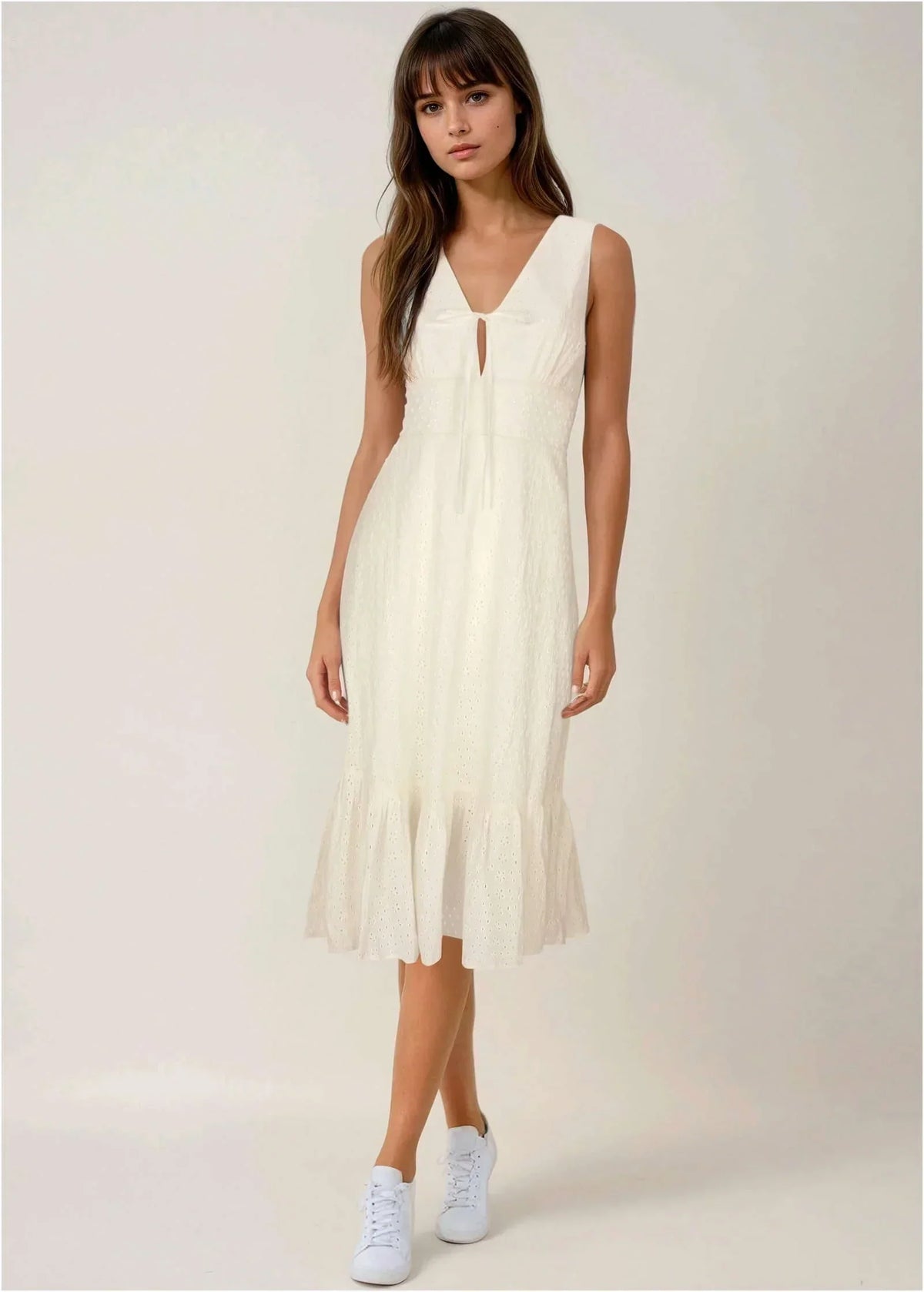 Sleeveless Eyelet Midi Off White