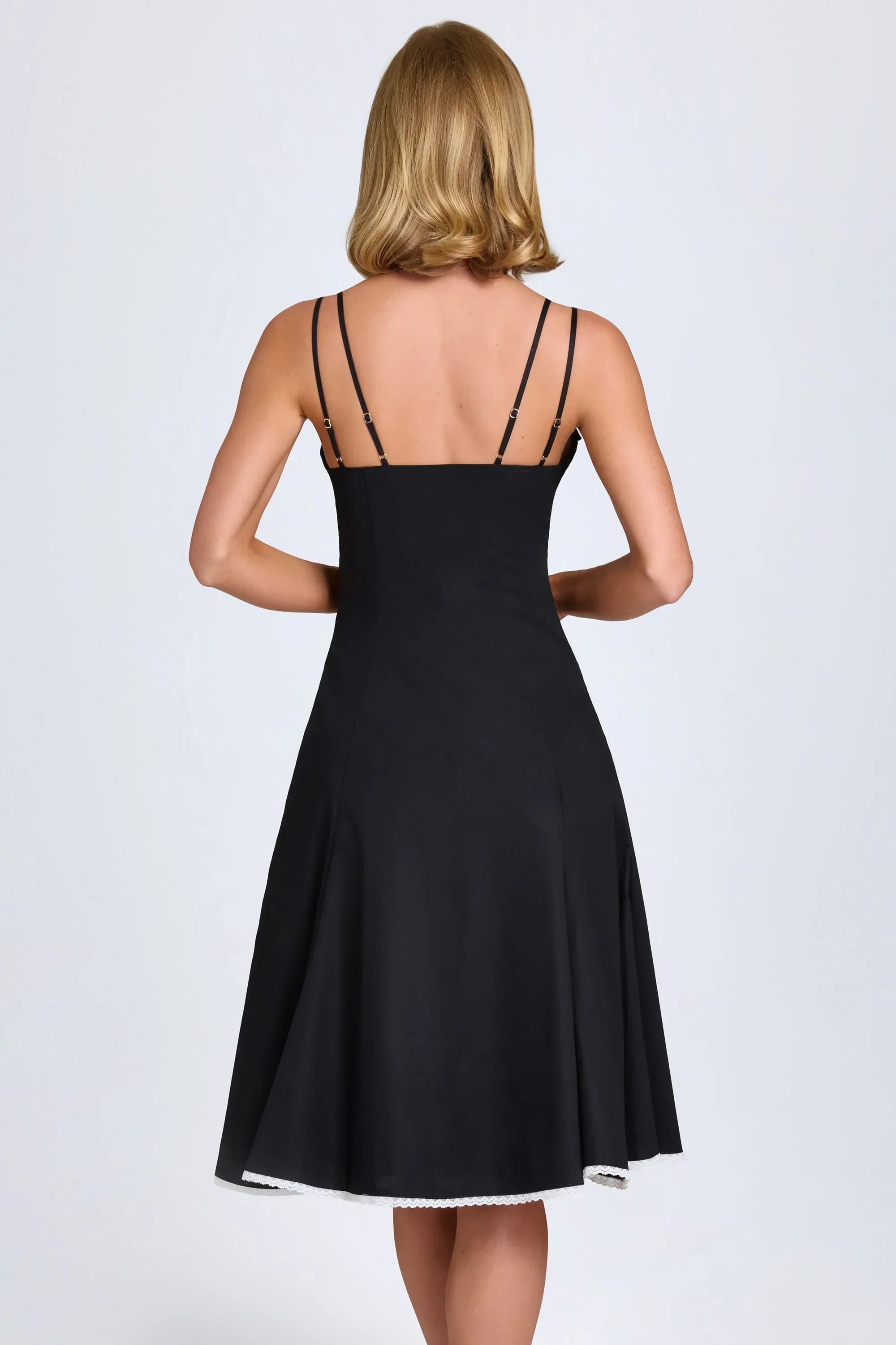 Bow Detail A Line Midi Dress in Black