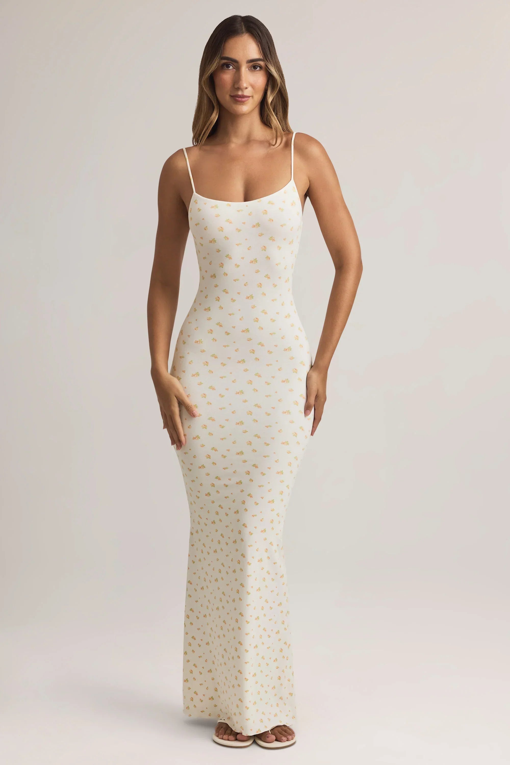 Modal Scoop Neck Strappy Maxi Dress in Floral Print
