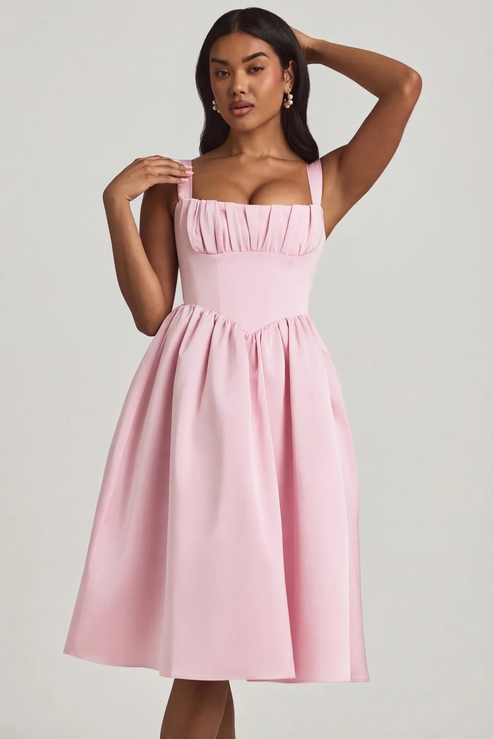 Draped Corset Midaxi Dress in Blush