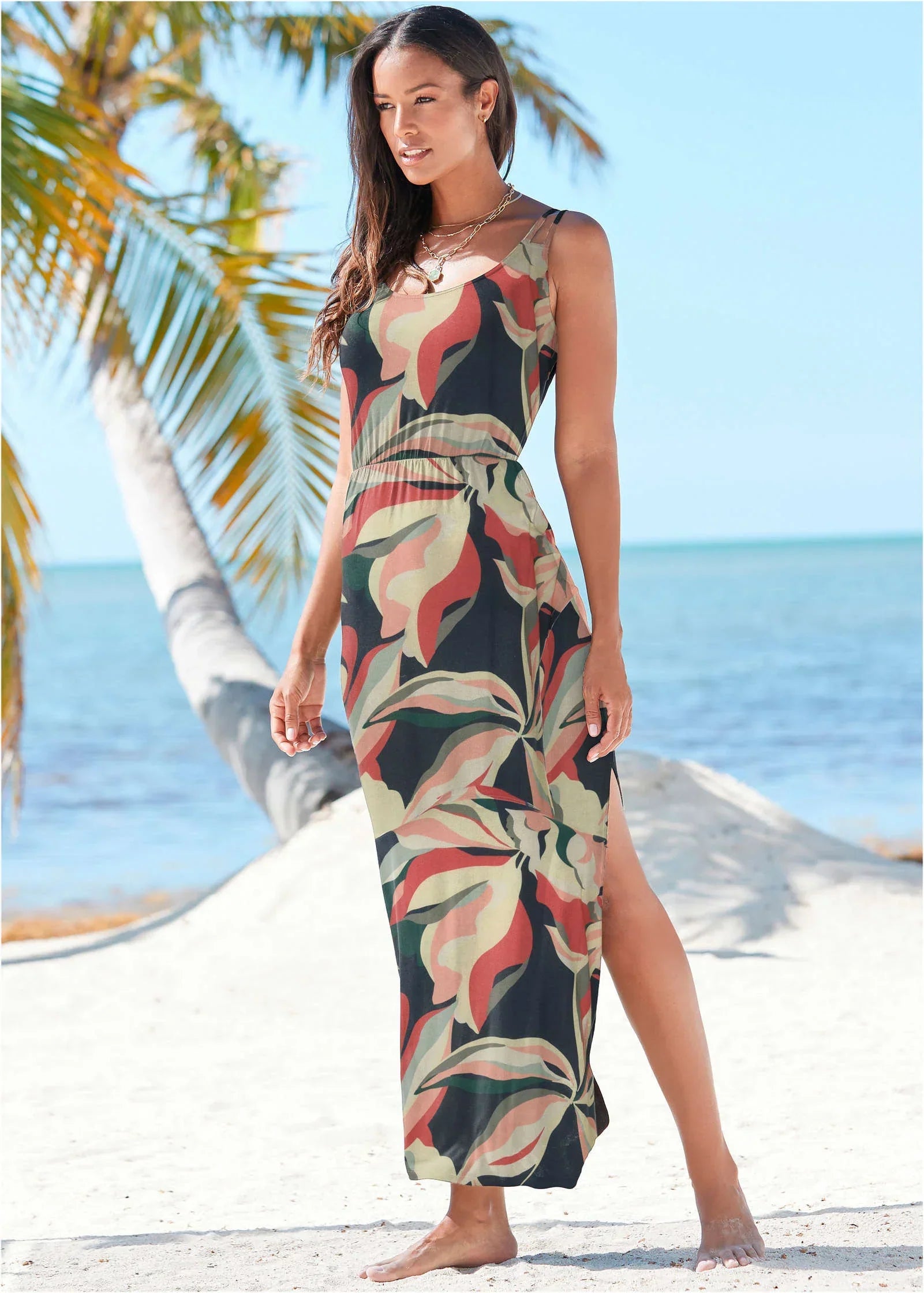 High Slit Maxi Dress Navy Multi