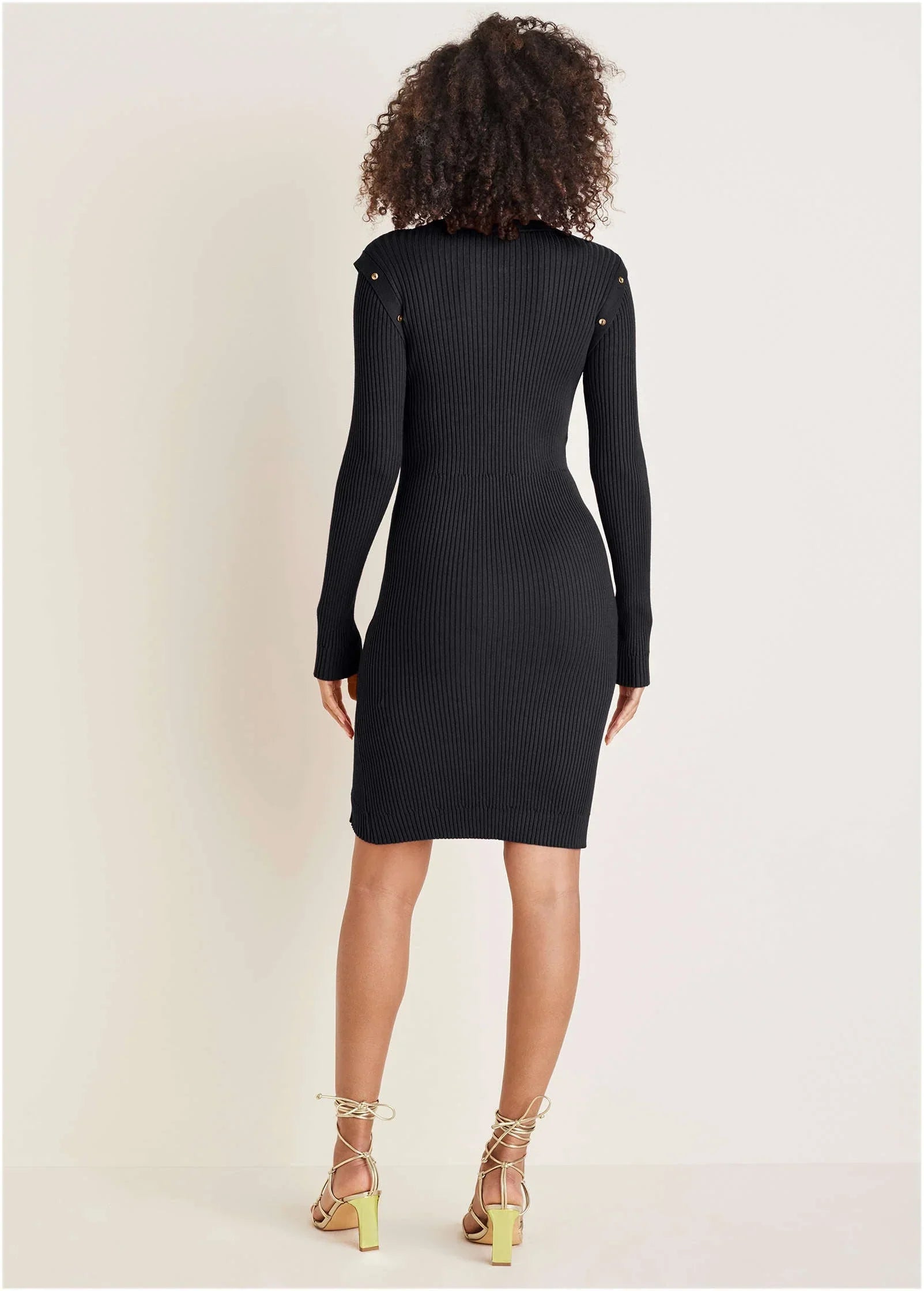 Button Detail Sweater Dress Jet Black