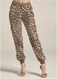 Faux Suede Leopard Print Cargo Pants Brown Multi