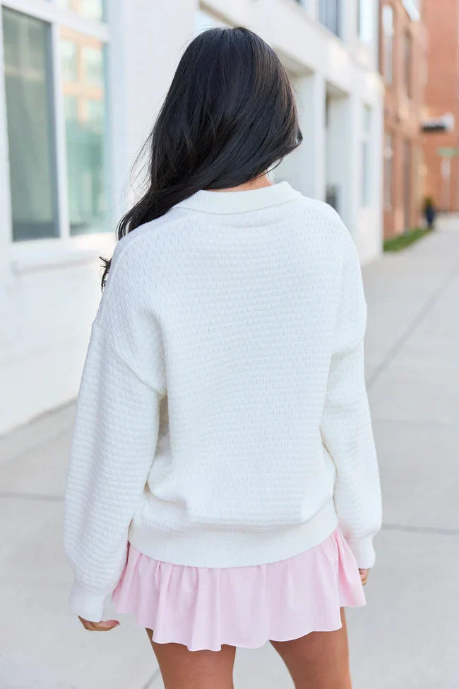 Making A Racquet Ivory Embroidered Pullover