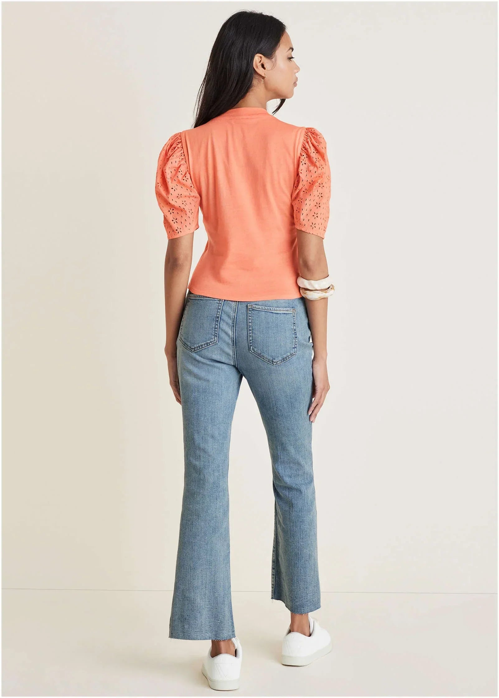 Eyelet Puff Sleeve Top Burnt Coral