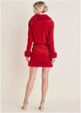 Faux Fur Trim Velvet Coat Haute Red
