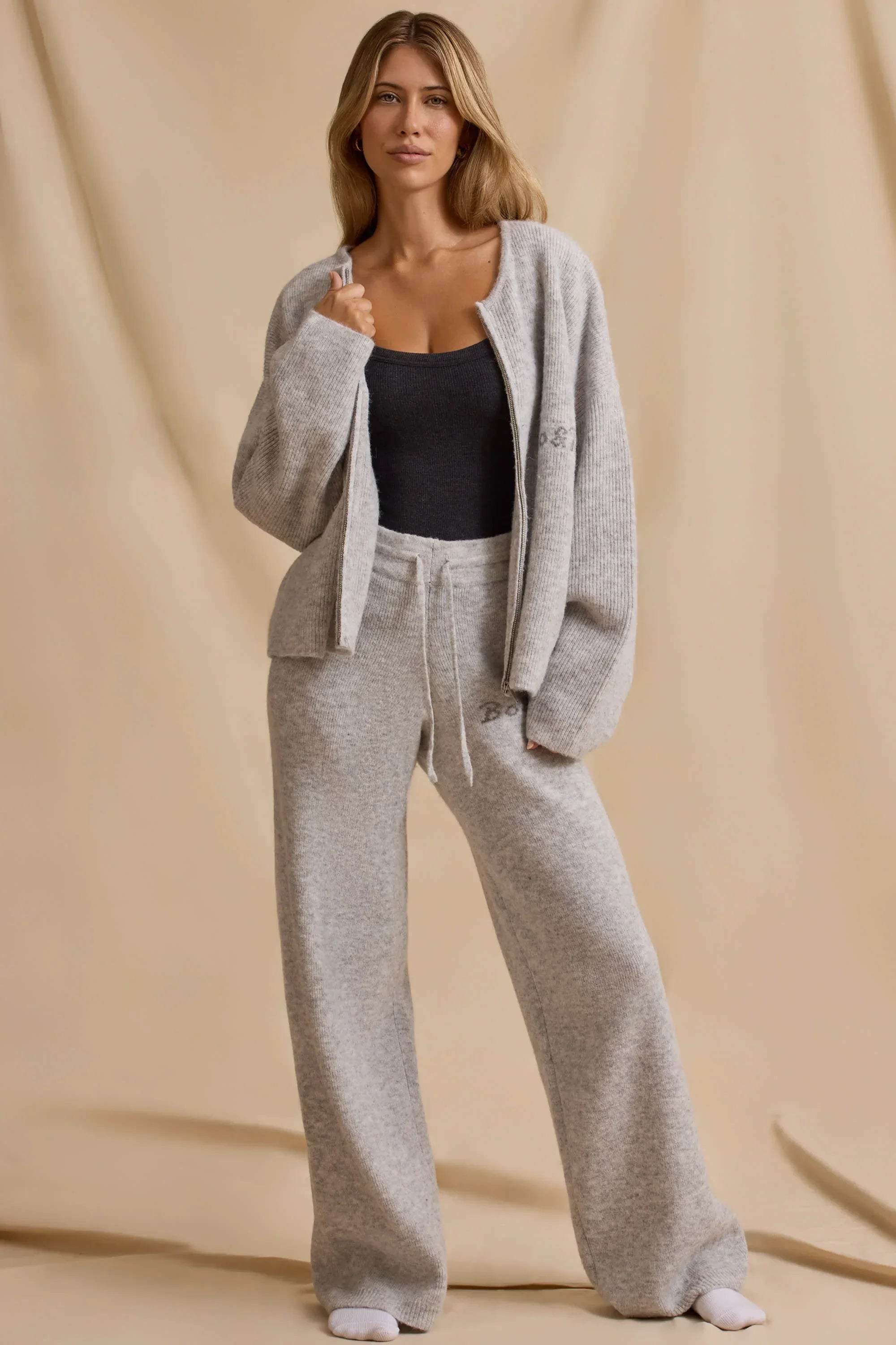 Oversized Zip Up Cardigan in Ice Marl