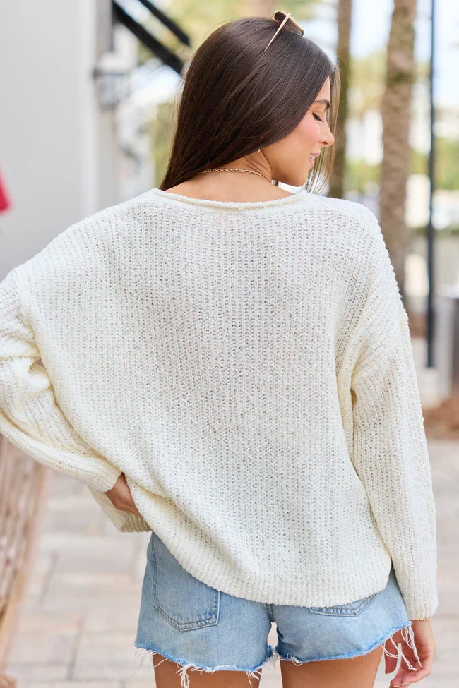 Mckenzie Ivory Open Knit V Neck Sweater