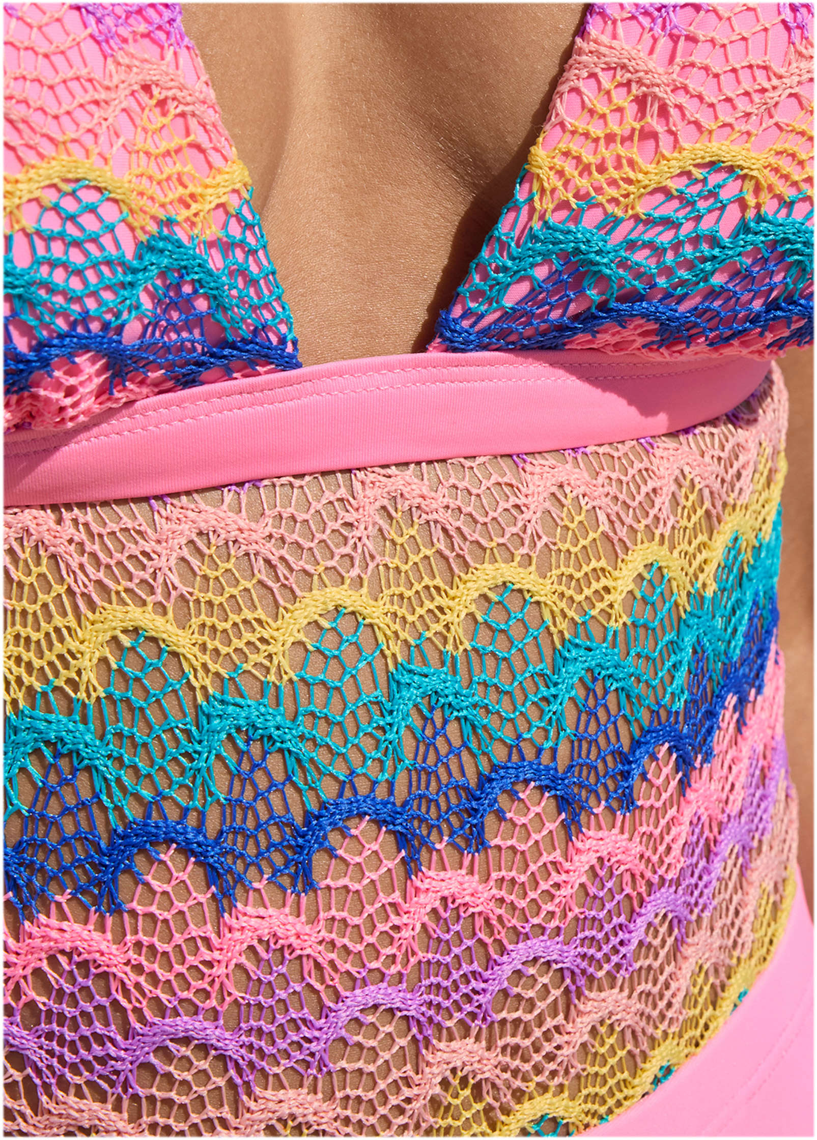 Crochet Open Back One Piece Pink Multi