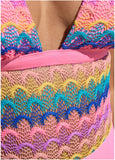 Crochet Open Back One Piece Pink Multi