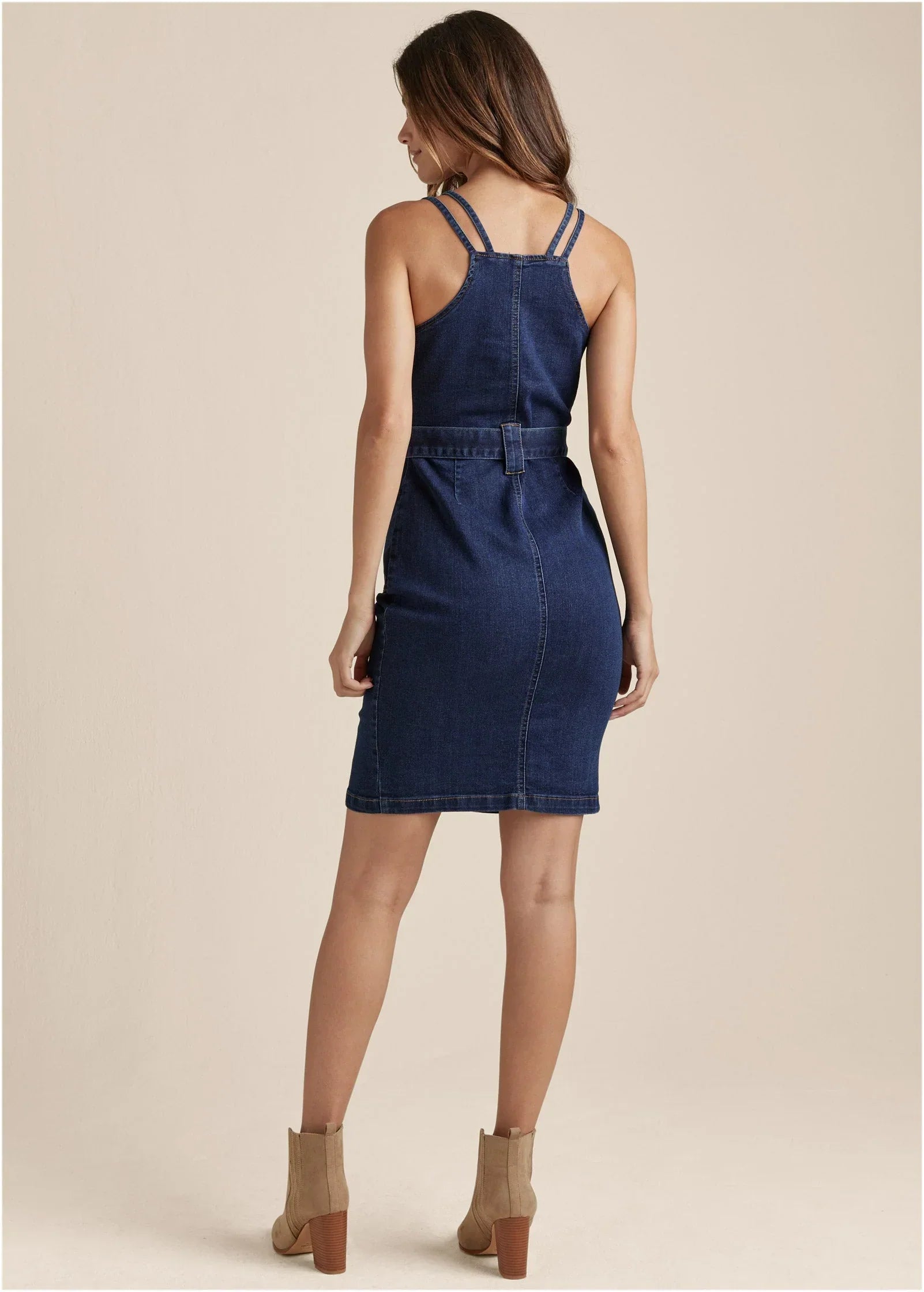 Denim Dress With Zipper Dark Wash