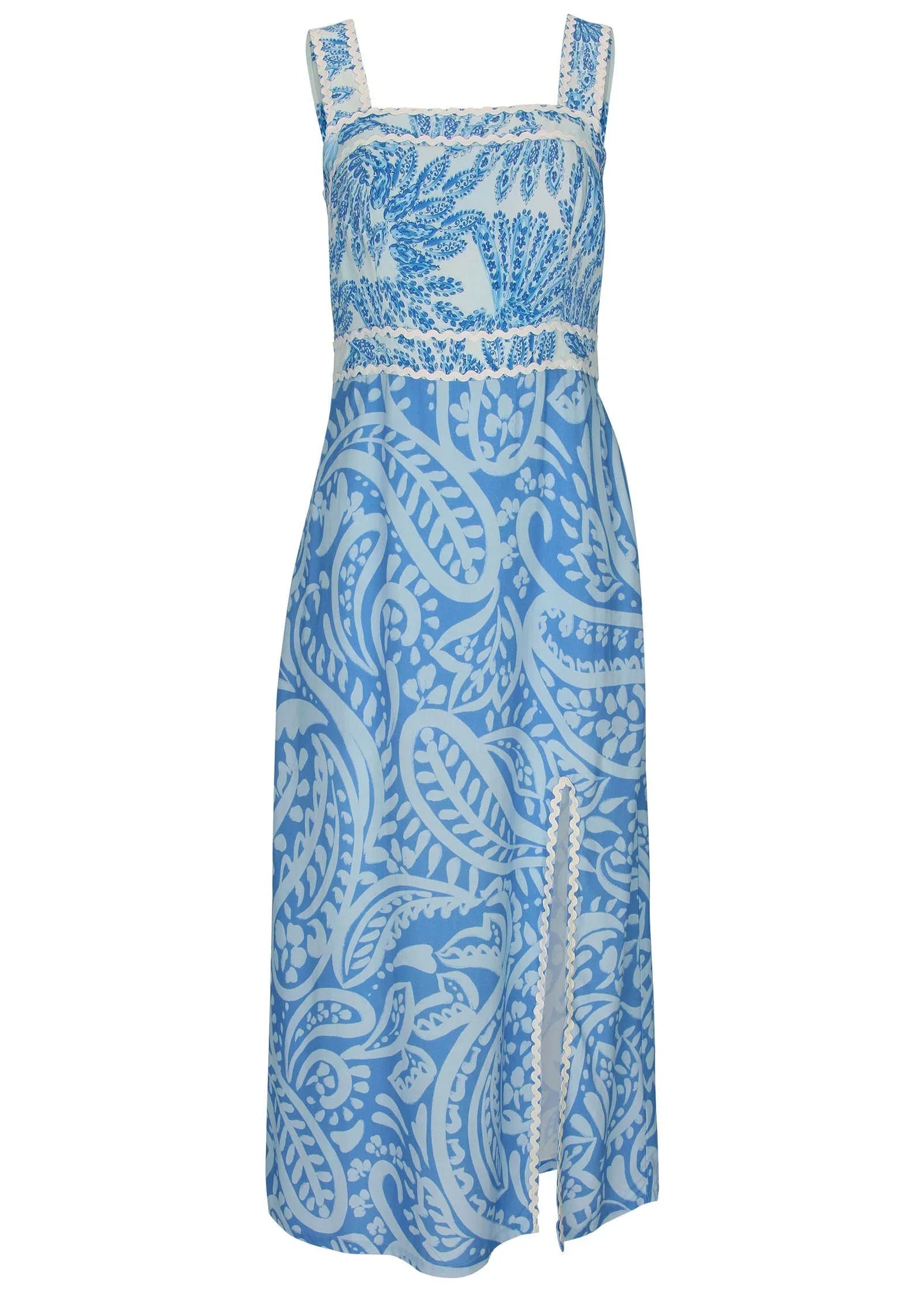Contrast High Slit Maxi Blue Allover Spring Paisley