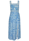 Contrast High Slit Maxi Blue Allover Spring Paisley