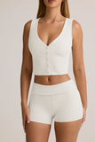 Modal Ribbed Button Up Vest Top in White