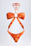 Cut Out Halterneck Swimsuit in Orange Orchid Print