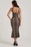 Layered Bra Detail Fishtail Midaxi Dress in Leopard Print