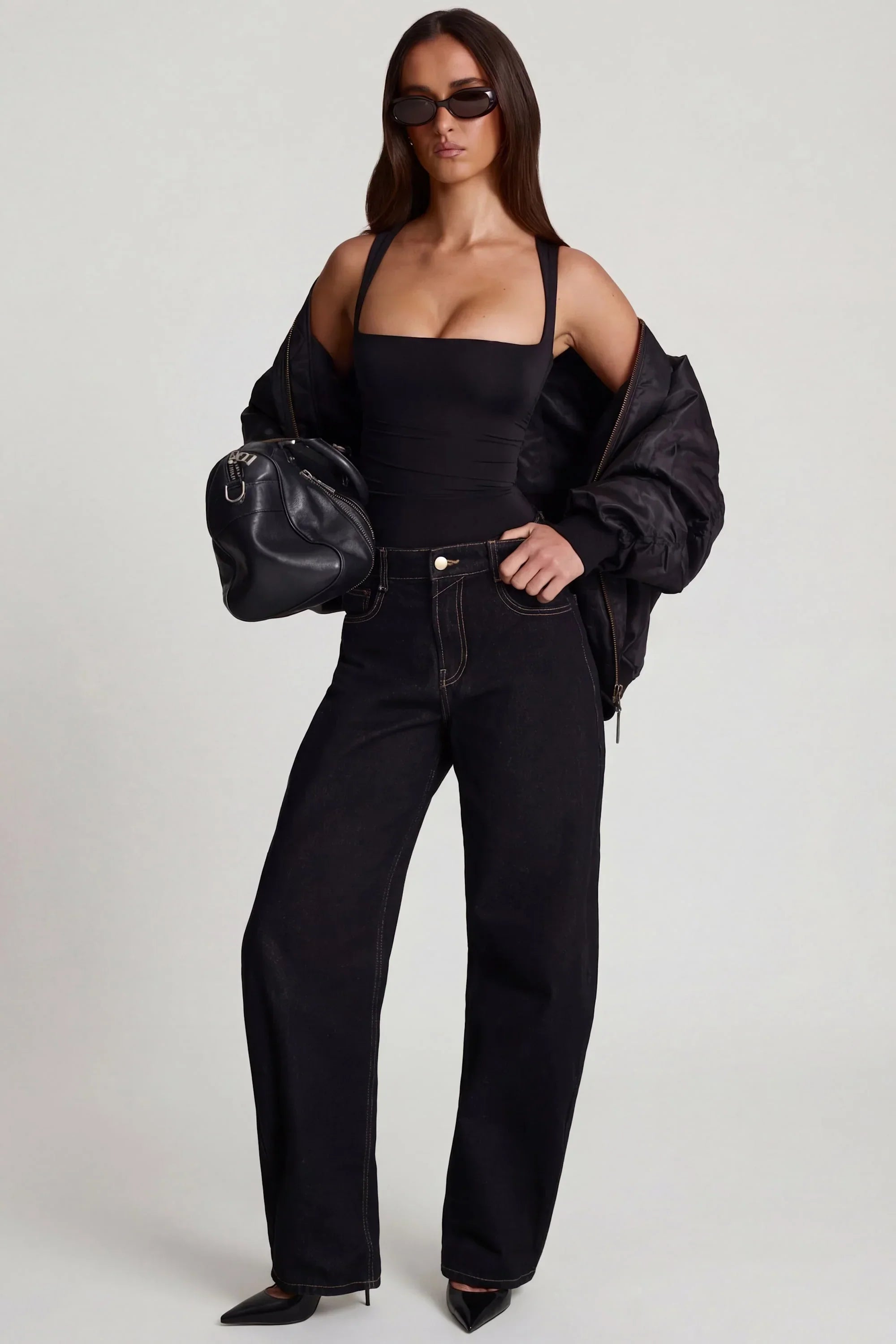 Soft Jersey Square Neck Ruched Top in Black