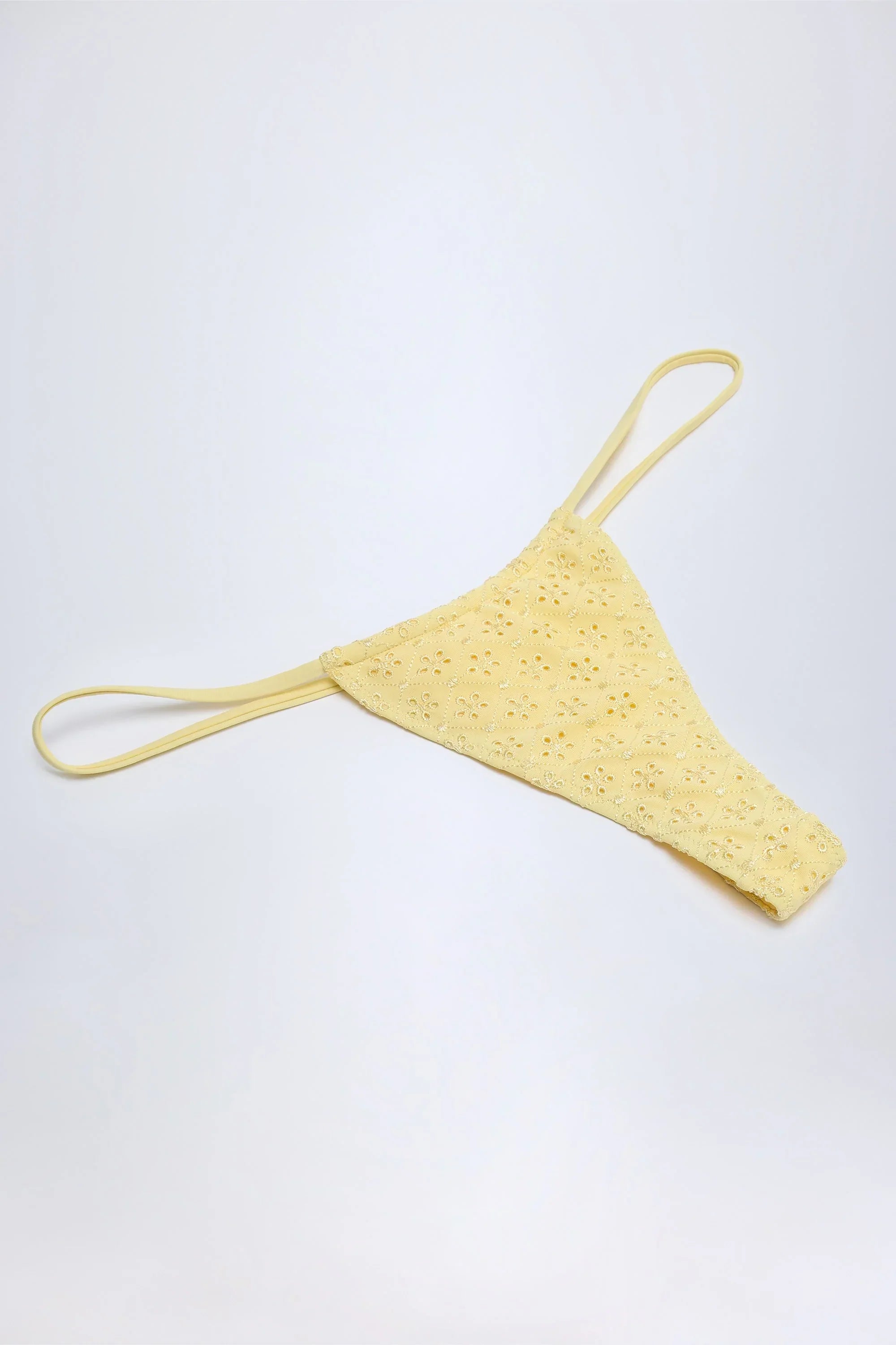 Broderie Anglaise Drawstring Bikini Bottoms in Lemon Yellow