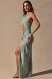 Cut Out Halterneck Maxi Dress in Seafoam Green