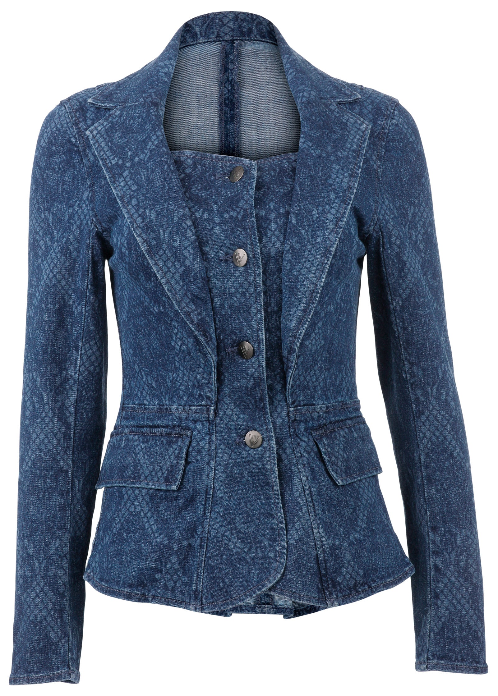 Lace Print Denim Blazer Medium Wash